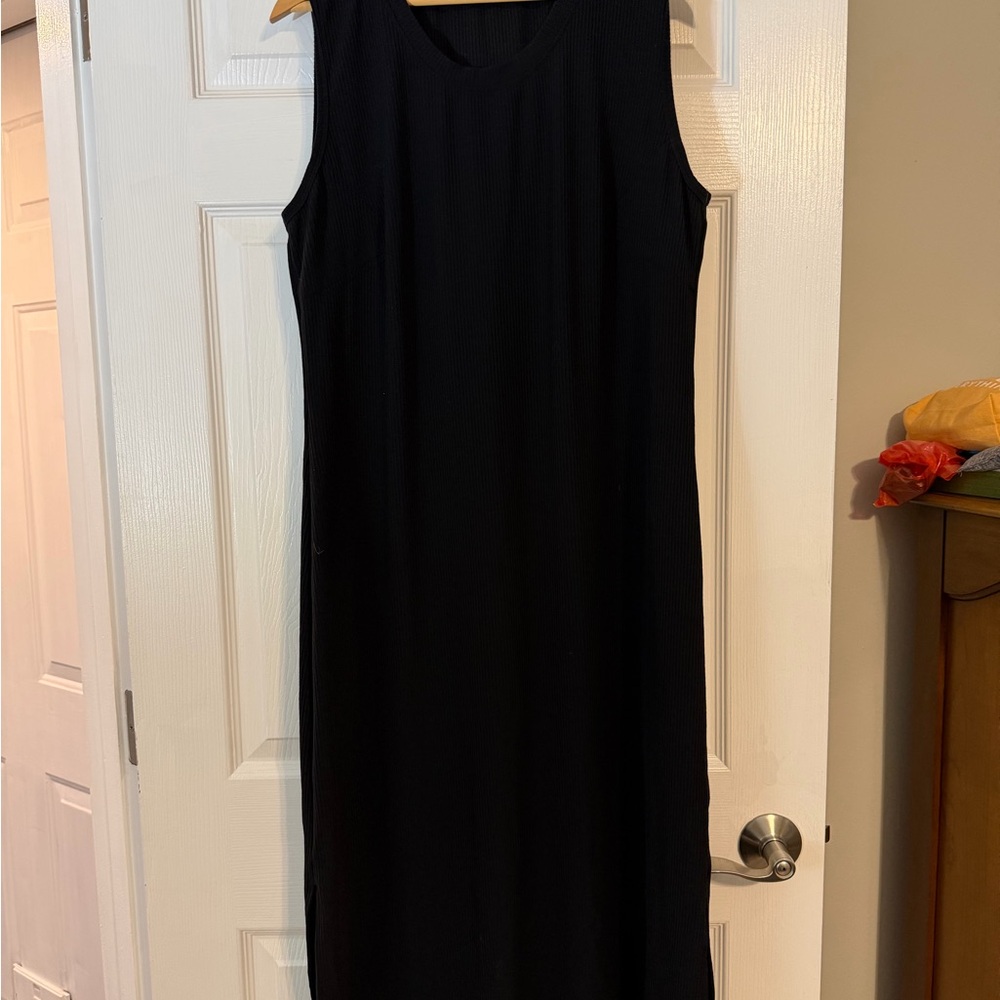 WoolX Iris Ribbed Merino Black Sleeveless Dress XL